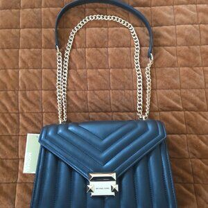 NWT Michael Kors Whitney Medium Quilted Shoulder Bag Crossbody In Black/Gold
